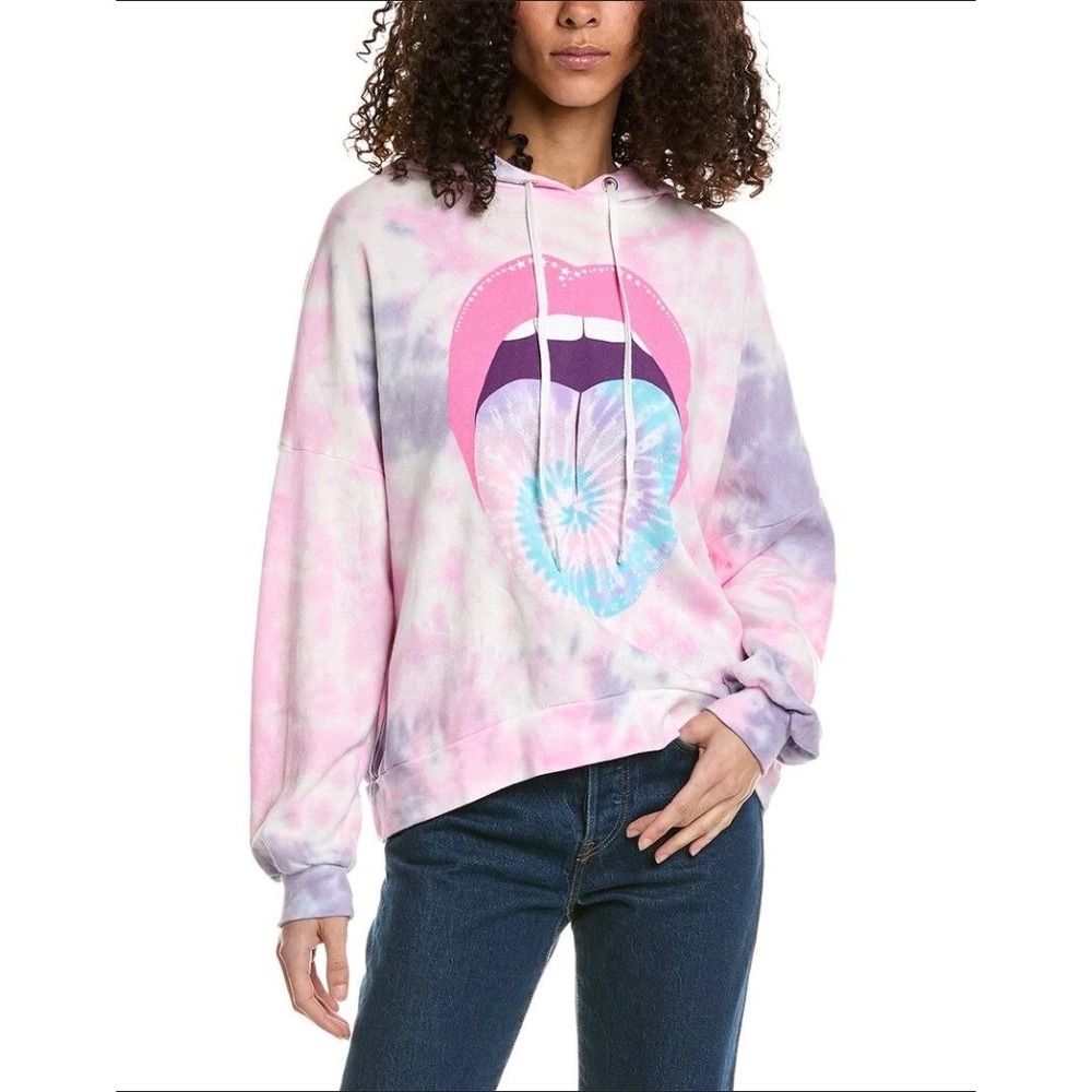 Lauren Moshi Tie Dye Tongue Graphic Hoodie Pink‎ White Purple Blue Size M